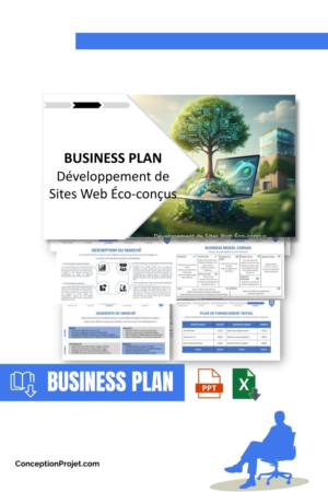 Pack Business Plan pour Développement de Sites Web Éco-conçus - Modèle de business plan professionnel pour Développement de Sites Web Éco-conçus, spécialement conçu pour les entrepreneurs, incluant un prévisionnel financier 100% automatisé, une stratégie marketing intégrée, ainsi qu’une analyse complète (SWOT, Business Model Canvas, étude de marché et analyse des risques). Ce document au design moderne et entièrement personnalisable sous Word est structuré pour répondre aux exigences des banques et des investisseurs, tout en permettant un gain de temps considérable grâce à son contenu pré-rédigé.
