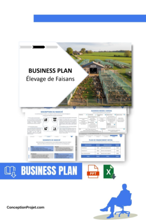 Pack Business Plan pour Élevage de Faisans - Modèle de business plan professionnel pour Élevage de Faisans, spécialement conçu pour les entrepreneurs, incluant un prévisionnel financier 100% automatisé, une stratégie marketing intégrée, ainsi qu’une analyse complète (SWOT, Business Model Canvas, étude de marché et analyse des risques). Ce document au design moderne et entièrement personnalisable sous Word est structuré pour répondre aux exigences des banques et des investisseurs, tout en permettant un gain de temps considérable grâce à son contenu pré-rédigé.
