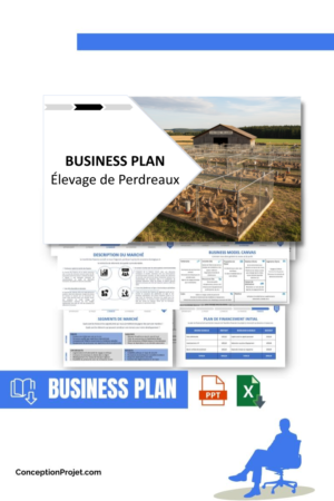 Pack Business Plan pour Élevage de Perdreaux - Modèle de business plan professionnel pour Élevage de Perdreaux, spécialement conçu pour les entrepreneurs, incluant un prévisionnel financier 100% automatisé, une stratégie marketing intégrée, ainsi qu’une analyse complète (SWOT, Business Model Canvas, étude de marché et analyse des risques). Ce document au design moderne et entièrement personnalisable sous Word est structuré pour répondre aux exigences des banques et des investisseurs, tout en permettant un gain de temps considérable grâce à son contenu pré-rédigé.