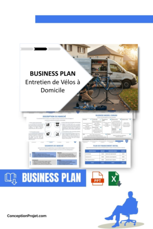 Pack Business Plan pour Entretien de Vélos à Domicile - Modèle de business plan professionnel pour Entretien de Vélos à Domicile, spécialement conçu pour les entrepreneurs, incluant un prévisionnel financier 100% automatisé, une stratégie marketing intégrée, ainsi qu’une analyse complète (SWOT, Business Model Canvas, étude de marché et analyse des risques). Ce document au design moderne et entièrement personnalisable sous Word est structuré pour répondre aux exigences des banques et des investisseurs, tout en permettant un gain de temps considérable grâce à son contenu pré-rédigé.
