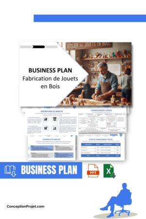 Pack Business Plan pour Fabrication de Jouets en Bois - Modèle de business plan professionnel pour Fabrication de Jouets en Bois, spécialement conçu pour les entrepreneurs, incluant un prévisionnel financier 100% automatisé, une stratégie marketing intégrée, ainsi qu’une analyse complète (SWOT, Business Model Canvas, étude de marché et analyse des risques). Ce document au design moderne et entièrement personnalisable sous Word est structuré pour répondre aux exigences des banques et des investisseurs, tout en permettant un gain de temps considérable grâce à son contenu pré-rédigé.