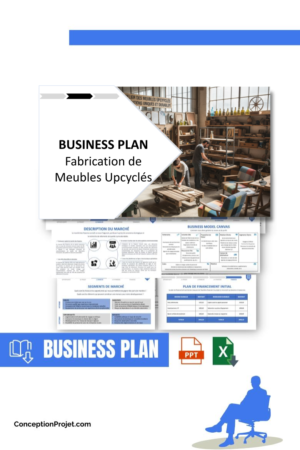 Pack Business Plan pour Fabrication de Meubles Upcyclés - Modèle de business plan professionnel pour Fabrication de Meubles Upcyclés, spécialement conçu pour les entrepreneurs, incluant un prévisionnel financier 100% automatisé, une stratégie marketing intégrée, ainsi qu’une analyse complète (SWOT, Business Model Canvas, étude de marché et analyse des risques). Ce document au design moderne et entièrement personnalisable sous Word est structuré pour répondre aux exigences des banques et des investisseurs, tout en permettant un gain de temps considérable grâce à son contenu pré-rédigé.