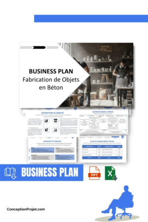Pack Business Plan pour Fabrication de Objets en Béton - Modèle de business plan professionnel pour Fabrication de Objets en Béton, spécialement conçu pour les entrepreneurs, incluant un prévisionnel financier 100% automatisé, une stratégie marketing intégrée, ainsi qu’une analyse complète (SWOT, Business Model Canvas, étude de marché et analyse des risques). Ce document au design moderne et entièrement personnalisable sous Word est structuré pour répondre aux exigences des banques et des investisseurs, tout en permettant un gain de temps considérable grâce à son contenu pré-rédigé.