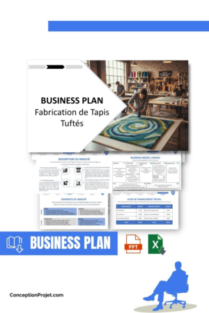 Pack Business Plan pour Fabrication de Tapis Tuftés - Modèle de business plan professionnel pour Fabrication de Tapis Tuftés, spécialement conçu pour les entrepreneurs, incluant un prévisionnel financier 100% automatisé, une stratégie marketing intégrée, ainsi qu’une analyse complète (SWOT, Business Model Canvas, étude de marché et analyse des risques). Ce document au design moderne et entièrement personnalisable sous Word est structuré pour répondre aux exigences des banques et des investisseurs, tout en permettant un gain de temps considérable grâce à son contenu pré-rédigé.