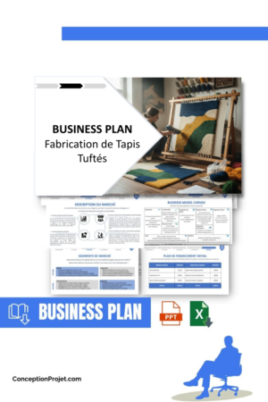 Pack Business Plan pour Fabrication de Tapis Tuftés - Modèle de business plan professionnel pour Fabrication de Tapis Tuftés, spécialement conçu pour les entrepreneurs, incluant un prévisionnel financier 100% automatisé, une stratégie marketing intégrée, ainsi qu’une analyse complète (SWOT, Business Model Canvas, étude de marché et analyse des risques). Ce document au design moderne et entièrement personnalisable sous Word est structuré pour répondre aux exigences des banques et des investisseurs, tout en permettant un gain de temps considérable grâce à son contenu pré-rédigé.