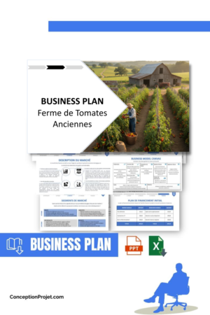 Pack Business Plan pour Ferme de Tomates Anciennes - Modèle de business plan professionnel pour Ferme de Tomates Anciennes, spécialement conçu pour les entrepreneurs, incluant un prévisionnel financier 100% automatisé, une stratégie marketing intégrée, ainsi qu’une analyse complète (SWOT, Business Model Canvas, étude de marché et analyse des risques). Ce document au design moderne et entièrement personnalisable sous Word est structuré pour répondre aux exigences des banques et des investisseurs, tout en permettant un gain de temps considérable grâce à son contenu pré-rédigé.