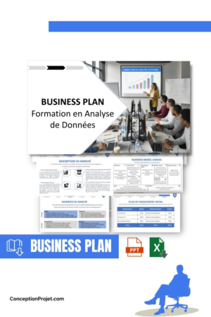 Pack Business Plan pour Formation en Analyse de Données - Modèle de business plan professionnel pour Formation en Analyse de Données, spécialement conçu pour les entrepreneurs, incluant un prévisionnel financier 100% automatisé, une stratégie marketing intégrée, ainsi qu’une analyse complète (SWOT, Business Model Canvas, étude de marché et analyse des risques). Ce document au design moderne et entièrement personnalisable sous Word est structuré pour répondre aux exigences des banques et des investisseurs, tout en permettant un gain de temps considérable grâce à son contenu pré-rédigé.