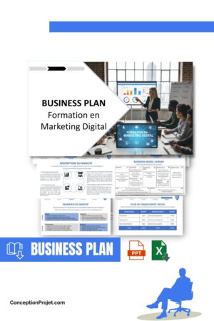 Pack Business Plan pour Formation en Marketing Digital - Modèle de business plan professionnel pour Formation en Marketing Digital, spécialement conçu pour les entrepreneurs, incluant un prévisionnel financier 100% automatisé, une stratégie marketing intégrée, ainsi qu’une analyse complète (SWOT, Business Model Canvas, étude de marché et analyse des risques). Ce document au design moderne et entièrement personnalisable sous Word est structuré pour répondre aux exigences des banques et des investisseurs, tout en permettant un gain de temps considérable grâce à son contenu pré-rédigé.
