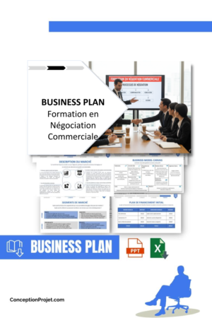 Pack Business Plan pour Formation en Négociation Commerciale - Modèle de business plan professionnel pour Formation en Négociation Commerciale, spécialement conçu pour les entrepreneurs, incluant un prévisionnel financier 100% automatisé, une stratégie marketing intégrée, ainsi qu’une analyse complète (SWOT, Business Model Canvas, étude de marché et analyse des risques). Ce document au design moderne et entièrement personnalisable sous Word est structuré pour répondre aux exigences des banques et des investisseurs, tout en permettant un gain de temps considérable grâce à son contenu pré-rédigé.
