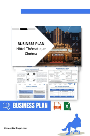 Pack Business Plan pour Hôtel Thématique Cinéma - Modèle de business plan professionnel pour Hôtel Thématique Cinéma, spécialement conçu pour les entrepreneurs, incluant un prévisionnel financier 100% automatisé, une stratégie marketing intégrée, ainsi qu’une analyse complète (SWOT, Business Model Canvas, étude de marché et analyse des risques). Ce document au design moderne et entièrement personnalisable sous Word est structuré pour répondre aux exigences des banques et des investisseurs, tout en permettant un gain de temps considérable grâce à son contenu pré-rédigé.