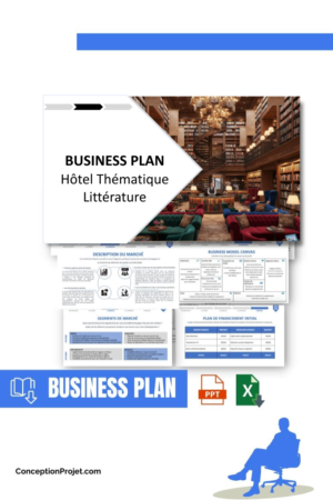 Pack Business Plan pour Hôtel Thématique Littérature - Modèle de business plan professionnel pour Hôtel Thématique Littérature, spécialement conçu pour les entrepreneurs, incluant un prévisionnel financier 100% automatisé, une stratégie marketing intégrée, ainsi qu’une analyse complète (SWOT, Business Model Canvas, étude de marché et analyse des risques). Ce document au design moderne et entièrement personnalisable sous Word est structuré pour répondre aux exigences des banques et des investisseurs, tout en permettant un gain de temps considérable grâce à son contenu pré-rédigé.