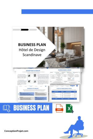 Pack Business Plan pour Hôtel de Design Scandinave - Modèle de business plan professionnel pour Hôtel de Design Scandinave, spécialement conçu pour les entrepreneurs, incluant un prévisionnel financier 100% automatisé, une stratégie marketing intégrée, ainsi qu’une analyse complète (SWOT, Business Model Canvas, étude de marché et analyse des risques). Ce document au design moderne et entièrement personnalisable sous Word est structuré pour répondre aux exigences des banques et des investisseurs, tout en permettant un gain de temps considérable grâce à son contenu pré-rédigé.