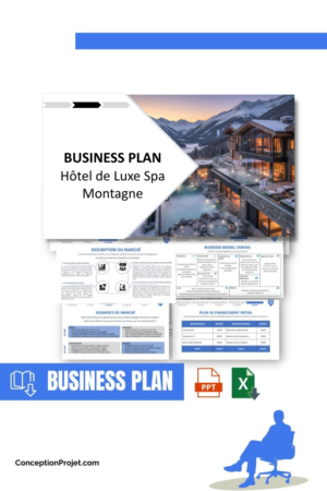 Pack Business Plan pour Hôtel de Luxe Spa Montagne - Modèle de business plan professionnel pour Hôtel de Luxe Spa Montagne, spécialement conçu pour les entrepreneurs, incluant un prévisionnel financier 100% automatisé, une stratégie marketing intégrée, ainsi qu’une analyse complète (SWOT, Business Model Canvas, étude de marché et analyse des risques). Ce document au design moderne et entièrement personnalisable sous Word est structuré pour répondre aux exigences des banques et des investisseurs, tout en permettant un gain de temps considérable grâce à son contenu pré-rédigé.