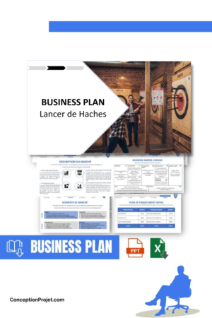 Pack Business Plan pour Lancer de Haches - Modèle de business plan professionnel pour Lancer de Haches, spécialement conçu pour les entrepreneurs, incluant un prévisionnel financier 100% automatisé, une stratégie marketing intégrée, ainsi qu’une analyse complète (SWOT, Business Model Canvas, étude de marché et analyse des risques). Ce document au design moderne et entièrement personnalisable sous Word est structuré pour répondre aux exigences des banques et des investisseurs, tout en permettant un gain de temps considérable grâce à son contenu pré-rédigé.