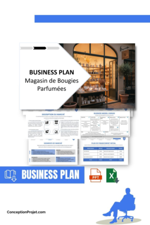 Pack Business Plan pour Magasin de Bougies Parfumées - Modèle de business plan professionnel pour Magasin de Bougies Parfumées, spécialement conçu pour les entrepreneurs, incluant un prévisionnel financier 100% automatisé, une stratégie marketing intégrée, ainsi qu’une analyse complète (SWOT, Business Model Canvas, étude de marché et analyse des risques). Ce document au design moderne et entièrement personnalisable sous Word est structuré pour répondre aux exigences des banques et des investisseurs, tout en permettant un gain de temps considérable grâce à son contenu pré-rédigé.