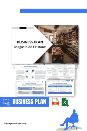 Pack Business Plan pour Magasin de Cristaux - Modèle de business plan professionnel pour Magasin de Cristaux, spécialement conçu pour les entrepreneurs, incluant un prévisionnel financier 100% automatisé, une stratégie marketing intégrée, ainsi qu’une analyse complète (SWOT, Business Model Canvas, étude de marché et analyse des risques). Ce document au design moderne et entièrement personnalisable sous Word est structuré pour répondre aux exigences des banques et des investisseurs, tout en permettant un gain de temps considérable grâce à son contenu pré-rédigé.