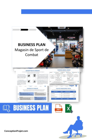 Pack Business Plan pour Magasin de Sport de Combat - Modèle de business plan professionnel pour Magasin de Sport de Combat, spécialement conçu pour les entrepreneurs, incluant un prévisionnel financier 100% automatisé, une stratégie marketing intégrée, ainsi qu’une analyse complète (SWOT, Business Model Canvas, étude de marché et analyse des risques). Ce document au design moderne et entièrement personnalisable sous Word est structuré pour répondre aux exigences des banques et des investisseurs, tout en permettant un gain de temps considérable grâce à son contenu pré-rédigé.