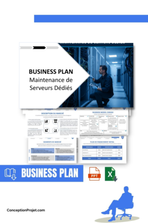 Pack Business Plan pour Maintenance de Serveurs Dédiés - Modèle de business plan professionnel pour Maintenance de Serveurs Dédiés, spécialement conçu pour les entrepreneurs, incluant un prévisionnel financier 100% automatisé, une stratégie marketing intégrée, ainsi qu’une analyse complète (SWOT, Business Model Canvas, étude de marché et analyse des risques). Ce document au design moderne et entièrement personnalisable sous Word est structuré pour répondre aux exigences des banques et des investisseurs, tout en permettant un gain de temps considérable grâce à son contenu pré-rédigé.