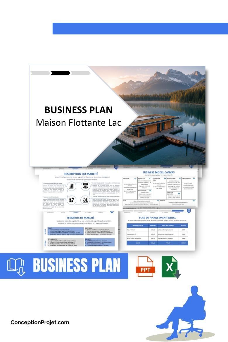 Pack Business Plan pour Maison Flottante Lac - Modèle de business plan professionnel pour Maison Flottante Lac, spécialement conçu pour les entrepreneurs, incluant un prévisionnel financier 100% automatisé, une stratégie marketing intégrée, ainsi qu’une analyse complète (SWOT, Business Model Canvas, étude de marché et analyse des risques). Ce document au design moderne et entièrement personnalisable sous Word est structuré pour répondre aux exigences des banques et des investisseurs, tout en permettant un gain de temps considérable grâce à son contenu pré-rédigé.