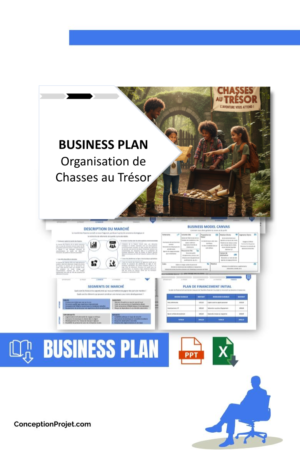 Pack Business Plan pour Organisation de Chasses au Trésor - Modèle de business plan professionnel pour Organisation de Chasses au Trésor, spécialement conçu pour les entrepreneurs, incluant un prévisionnel financier 100% automatisé, une stratégie marketing intégrée, ainsi qu’une analyse complète (SWOT, Business Model Canvas, étude de marché et analyse des risques). Ce document au design moderne et entièrement personnalisable sous Word est structuré pour répondre aux exigences des banques et des investisseurs, tout en permettant un gain de temps considérable grâce à son contenu pré-rédigé.