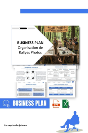 Pack Business Plan pour Organisation de Rallyes Photos - Modèle de business plan professionnel pour Organisation de Rallyes Photos, spécialement conçu pour les entrepreneurs, incluant un prévisionnel financier 100% automatisé, une stratégie marketing intégrée, ainsi qu’une analyse complète (SWOT, Business Model Canvas, étude de marché et analyse des risques). Ce document au design moderne et entièrement personnalisable sous Word est structuré pour répondre aux exigences des banques et des investisseurs, tout en permettant un gain de temps considérable grâce à son contenu pré-rédigé.
