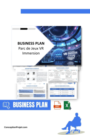 Pack Business Plan pour Parc de Jeux VR Immersion - Modèle de business plan professionnel pour Parc de Jeux VR Immersion, spécialement conçu pour les entrepreneurs, incluant un prévisionnel financier 100% automatisé, une stratégie marketing intégrée, ainsi qu’une analyse complète (SWOT, Business Model Canvas, étude de marché et analyse des risques). Ce document au design moderne et entièrement personnalisable sous Word est structuré pour répondre aux exigences des banques et des investisseurs, tout en permettant un gain de temps considérable grâce à son contenu pré-rédigé.