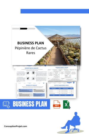 Pack Business Plan pour Pépinière de Cactus Rares - Modèle de business plan professionnel pour Pépinière de Cactus Rares, spécialement conçu pour les entrepreneurs, incluant un prévisionnel financier 100% automatisé, une stratégie marketing intégrée, ainsi qu’une analyse complète (SWOT, Business Model Canvas, étude de marché et analyse des risques). Ce document au design moderne et entièrement personnalisable sous Word est structuré pour répondre aux exigences des banques et des investisseurs, tout en permettant un gain de temps considérable grâce à son contenu pré-rédigé.