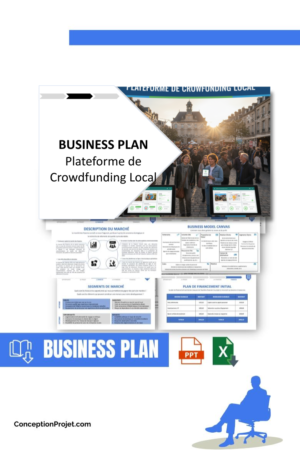 Pack Business Plan pour Plateforme de Crowdfunding Local - Modèle de business plan professionnel pour Plateforme de Crowdfunding Local, spécialement conçu pour les entrepreneurs, incluant un prévisionnel financier 100% automatisé, une stratégie marketing intégrée, ainsi qu’une analyse complète (SWOT, Business Model Canvas, étude de marché et analyse des risques). Ce document au design moderne et entièrement personnalisable sous Word est structuré pour répondre aux exigences des banques et des investisseurs, tout en permettant un gain de temps considérable grâce à son contenu pré-rédigé.