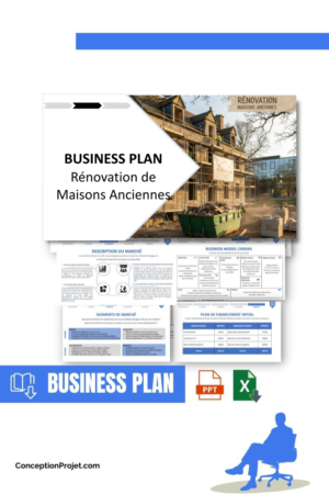 Pack Business Plan pour Rénovation de Maisons Anciennes - Modèle de business plan professionnel pour Rénovation de Maisons Anciennes, spécialement conçu pour les entrepreneurs, incluant un prévisionnel financier 100% automatisé, une stratégie marketing intégrée, ainsi qu’une analyse complète (SWOT, Business Model Canvas, étude de marché et analyse des risques). Ce document au design moderne et entièrement personnalisable sous Word est structuré pour répondre aux exigences des banques et des investisseurs, tout en permettant un gain de temps considérable grâce à son contenu pré-rédigé.