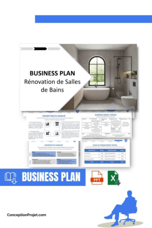 Pack Business Plan pour Rénovation de Salles de Bains - Modèle de business plan professionnel pour Rénovation de Salles de Bains, spécialement conçu pour les entrepreneurs, incluant un prévisionnel financier 100% automatisé, une stratégie marketing intégrée, ainsi qu’une analyse complète (SWOT, Business Model Canvas, étude de marché et analyse des risques). Ce document au design moderne et entièrement personnalisable sous Word est structuré pour répondre aux exigences des banques et des investisseurs, tout en permettant un gain de temps considérable grâce à son contenu pré-rédigé.