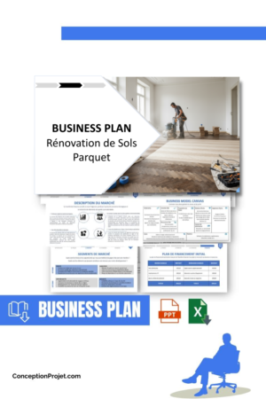 Pack Business Plan pour Rénovation de Sols Parquet - Modèle de business plan professionnel pour Rénovation de Sols Parquet, spécialement conçu pour les entrepreneurs, incluant un prévisionnel financier 100% automatisé, une stratégie marketing intégrée, ainsi qu’une analyse complète (SWOT, Business Model Canvas, étude de marché et analyse des risques). Ce document au design moderne et entièrement personnalisable sous Word est structuré pour répondre aux exigences des banques et des investisseurs, tout en permettant un gain de temps considérable grâce à son contenu pré-rédigé.