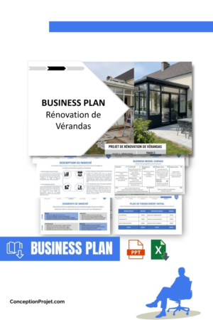 Accueil 9 Pack Business Plan pour Rénovation de Vérandas - Modèle de business plan professionnel pour Rénovation de Vérandas, spécialement conçu pour les entrepreneurs, incluant un prévisionnel financier 100% automatisé, une stratégie marketing intégrée, ainsi qu’une analyse complète (SWOT, Business Model Canvas, étude de marché et analyse des risques). Ce document au design moderne et entièrement personnalisable sous Word est structuré pour répondre aux exigences des banques et des investisseurs, tout en permettant un gain de temps considérable grâce à son contenu pré-rédigé.