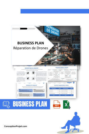Pack Business Plan pour Réparation de Drones - Modèle de business plan professionnel pour Réparation de Drones, spécialement conçu pour les entrepreneurs, incluant un prévisionnel financier 100% automatisé, une stratégie marketing intégrée, ainsi qu’une analyse complète (SWOT, Business Model Canvas, étude de marché et analyse des risques). Ce document au design moderne et entièrement personnalisable sous Word est structuré pour répondre aux exigences des banques et des investisseurs, tout en permettant un gain de temps considérable grâce à son contenu pré-rédigé.