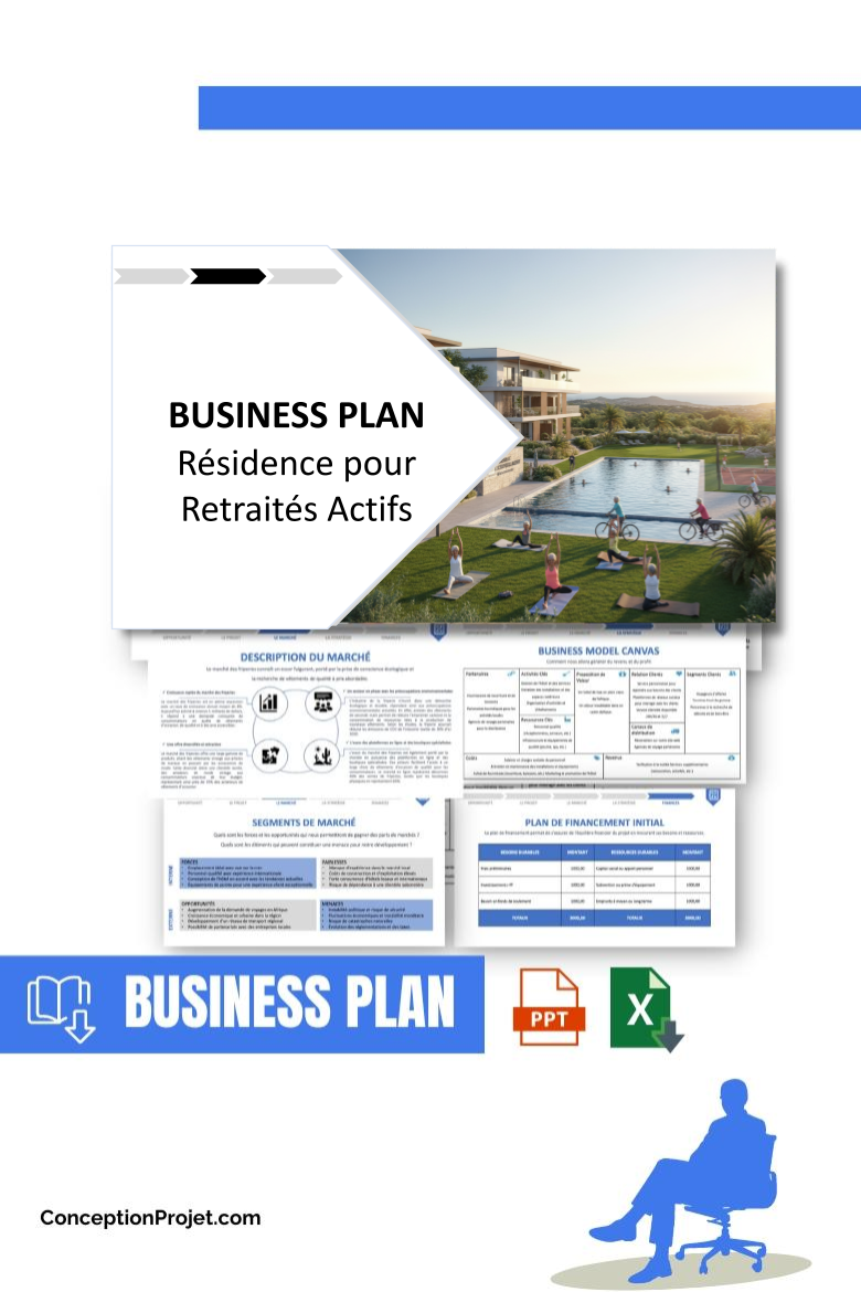 Pack Business Plan RĂ©sidence pour RetraitĂ©s Actifs 2026 1 Pack Business Plan pour RĂ©sidence pour RetraitĂ©s Actifs - ModĂšle de business plan professionnel pour RĂ©sidence pour RetraitĂ©s Actifs, spĂ©cialement conçu pour les entrepreneurs, incluant un prĂ©visionnel financier 100% automatisĂ©, une stratĂ©gie marketing intĂ©grĂ©e, ainsi quâune analyse complĂšte (SWOT, Business Model Canvas, Ă©tude de marchĂ© et analyse des risques). Ce document au design moderne et entiĂšrement personnalisable sous Word est structurĂ© pour rĂ©pondre aux exigences des banques et des investisseurs, tout en permettant un gain de temps considĂ©rable grĂące Ă son contenu prĂ©-rĂ©digĂ©.