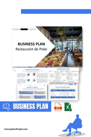 Pack Business Plan pour Restaurant de Poke - Modèle de business plan professionnel pour Restaurant de Poke, spécialement conçu pour les entrepreneurs, incluant un prévisionnel financier 100% automatisé, une stratégie marketing intégrée, ainsi qu’une analyse complète (SWOT, Business Model Canvas, étude de marché et analyse des risques). Ce document au design moderne et entièrement personnalisable sous Word est structuré pour répondre aux exigences des banques et des investisseurs, tout en permettant un gain de temps considérable grâce à son contenu pré-rédigé.