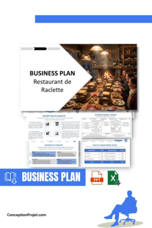 Pack Business Plan pour Restaurant de Raclette - Modèle de business plan professionnel pour Restaurant de Raclette, spécialement conçu pour les entrepreneurs, incluant un prévisionnel financier 100% automatisé, une stratégie marketing intégrée, ainsi qu’une analyse complète (SWOT, Business Model Canvas, étude de marché et analyse des risques). Ce document au design moderne et entièrement personnalisable sous Word est structuré pour répondre aux exigences des banques et des investisseurs, tout en permettant un gain de temps considérable grâce à son contenu pré-rédigé.