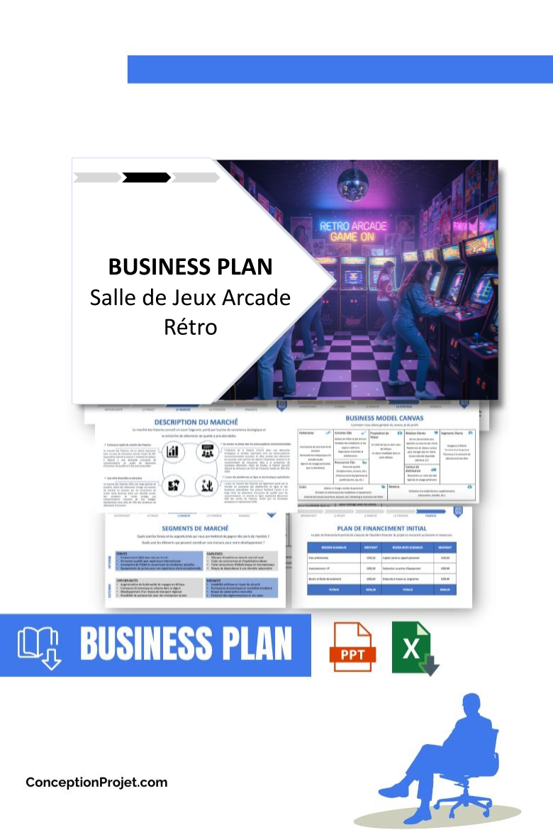 Pack Business Plan Salle de Jeux Arcade Rétro 2026 1 Pack Business Plan pour Salle de Jeux Arcade Rétro - Modèle de business plan professionnel pour Salle de Jeux Arcade Rétro, spécialement conçu pour les entrepreneurs, incluant un prévisionnel financier 100% automatisé, une stratégie marketing intégrée, ainsi qu’une analyse complète (SWOT, Business Model Canvas, étude de marché et analyse des risques). Ce document au design moderne et entièrement personnalisable sous Word est structuré pour répondre aux exigences des banques et des investisseurs, tout en permettant un gain de temps considérable grâce à son contenu pré-rédigé.