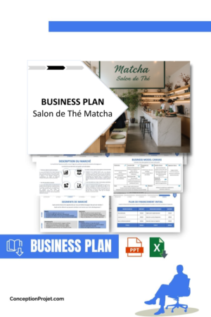 Pack Business Plan pour Salon de Thé Matcha - Modèle de business plan professionnel pour Salon de Thé Matcha, spécialement conçu pour les entrepreneurs, incluant un prévisionnel financier 100% automatisé, une stratégie marketing intégrée, ainsi qu’une analyse complète (SWOT, Business Model Canvas, étude de marché et analyse des risques). Ce document au design moderne et entièrement personnalisable sous Word est structuré pour répondre aux exigences des banques et des investisseurs, tout en permettant un gain de temps considérable grâce à son contenu pré-rédigé.