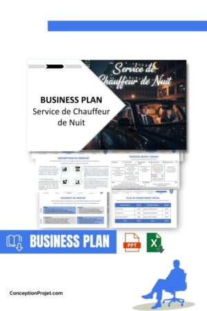 Pack Business Plan pour Service de Chauffeur de Nuit - Modèle de business plan professionnel pour Service de Chauffeur de Nuit, spécialement conçu pour les entrepreneurs, incluant un prévisionnel financier 100% automatisé, une stratégie marketing intégrée, ainsi qu’une analyse complète (SWOT, Business Model Canvas, étude de marché et analyse des risques). Ce document au design moderne et entièrement personnalisable sous Word est structuré pour répondre aux exigences des banques et des investisseurs, tout en permettant un gain de temps considérable grâce à son contenu pré-rédigé.