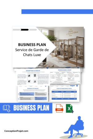 Pack Business Plan pour Service de Garde de Chats Luxe - Modèle de business plan professionnel pour Service de Garde de Chats Luxe, spécialement conçu pour les entrepreneurs, incluant un prévisionnel financier 100% automatisé, une stratégie marketing intégrée, ainsi qu’une analyse complète (SWOT, Business Model Canvas, étude de marché et analyse des risques). Ce document au design moderne et entièrement personnalisable sous Word est structuré pour répondre aux exigences des banques et des investisseurs, tout en permettant un gain de temps considérable grâce à son contenu pré-rédigé.