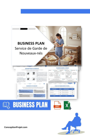 Accueil 9 Pack Business Plan pour Service de Garde de Nouveaux-nés - Modèle de business plan professionnel pour Service de Garde de Nouveaux-nés, spécialement conçu pour les entrepreneurs, incluant un prévisionnel financier 100% automatisé, une stratégie marketing intégrée, ainsi qu’une analyse complète (SWOT, Business Model Canvas, étude de marché et analyse des risques). Ce document au design moderne et entièrement personnalisable sous Word est structuré pour répondre aux exigences des banques et des investisseurs, tout en permettant un gain de temps considérable grâce à son contenu pré-rédigé.
