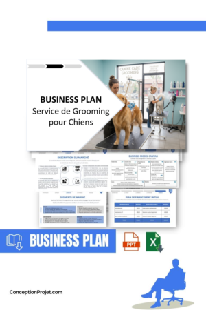 Pack Business Plan pour Service de Grooming pour Chiens - Modèle de business plan professionnel pour Service de Grooming pour Chiens, spécialement conçu pour les entrepreneurs, incluant un prévisionnel financier 100% automatisé, une stratégie marketing intégrée, ainsi qu’une analyse complète (SWOT, Business Model Canvas, étude de marché et analyse des risques). Ce document au design moderne et entièrement personnalisable sous Word est structuré pour répondre aux exigences des banques et des investisseurs, tout en permettant un gain de temps considérable grâce à son contenu pré-rédigé.