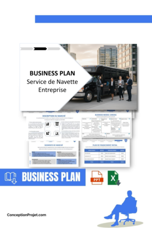 Pack Business Plan pour Service de Navette Entreprise - Modèle de business plan professionnel pour Service de Navette Entreprise, spécialement conçu pour les entrepreneurs, incluant un prévisionnel financier 100% automatisé, une stratégie marketing intégrée, ainsi qu’une analyse complète (SWOT, Business Model Canvas, étude de marché et analyse des risques). Ce document au design moderne et entièrement personnalisable sous Word est structuré pour répondre aux exigences des banques et des investisseurs, tout en permettant un gain de temps considérable grâce à son contenu pré-rédigé.