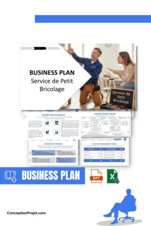 Pack Business Plan pour Service de Petit Bricolage - Modèle de business plan professionnel pour Service de Petit Bricolage, spécialement conçu pour les entrepreneurs, incluant un prévisionnel financier 100% automatisé, une stratégie marketing intégrée, ainsi qu’une analyse complète (SWOT, Business Model Canvas, étude de marché et analyse des risques). Ce document au design moderne et entièrement personnalisable sous Word est structuré pour répondre aux exigences des banques et des investisseurs, tout en permettant un gain de temps considérable grâce à son contenu pré-rédigé.