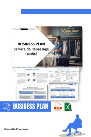 Pack Business Plan pour Service de Repassage Qualité - Modèle de business plan professionnel pour Service de Repassage Qualité, spécialement conçu pour les entrepreneurs, incluant un prévisionnel financier 100% automatisé, une stratégie marketing intégrée, ainsi qu’une analyse complète (SWOT, Business Model Canvas, étude de marché et analyse des risques). Ce document au design moderne et entièrement personnalisable sous Word est structuré pour répondre aux exigences des banques et des investisseurs, tout en permettant un gain de temps considérable grâce à son contenu pré-rédigé.