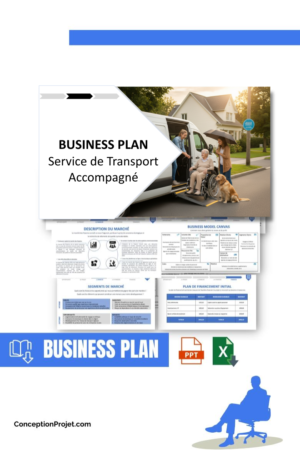 Accueil 11 Pack Business Plan pour Service de Transport Accompagné - Modèle de business plan professionnel pour Service de Transport Accompagné, spécialement conçu pour les entrepreneurs, incluant un prévisionnel financier 100% automatisé, une stratégie marketing intégrée, ainsi qu’une analyse complète (SWOT, Business Model Canvas, étude de marché et analyse des risques). Ce document au design moderne et entièrement personnalisable sous Word est structuré pour répondre aux exigences des banques et des investisseurs, tout en permettant un gain de temps considérable grâce à son contenu pré-rédigé.