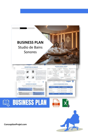 Pack Business Plan pour Studio de Bains Sonores - Modèle de business plan professionnel pour Studio de Bains Sonores, spécialement conçu pour les entrepreneurs, incluant un prévisionnel financier 100% automatisé, une stratégie marketing intégrée, ainsi qu’une analyse complète (SWOT, Business Model Canvas, étude de marché et analyse des risques). Ce document au design moderne et entièrement personnalisable sous Word est structuré pour répondre aux exigences des banques et des investisseurs, tout en permettant un gain de temps considérable grâce à son contenu pré-rédigé.