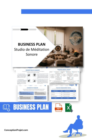 Pack Business Plan pour Studio de Méditation Sonore - Modèle de business plan professionnel pour Studio de Méditation Sonore, spécialement conçu pour les entrepreneurs, incluant un prévisionnel financier 100% automatisé, une stratégie marketing intégrée, ainsi qu’une analyse complète (SWOT, Business Model Canvas, étude de marché et analyse des risques). Ce document au design moderne et entièrement personnalisable sous Word est structuré pour répondre aux exigences des banques et des investisseurs, tout en permettant un gain de temps considérable grâce à son contenu pré-rédigé.