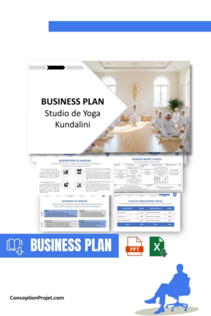 Accueil 10 Pack Business Plan pour Studio de Yoga Kundalini - Modèle de business plan professionnel pour Studio de Yoga Kundalini, spécialement conçu pour les entrepreneurs, incluant un prévisionnel financier 100% automatisé, une stratégie marketing intégrée, ainsi qu’une analyse complète (SWOT, Business Model Canvas, étude de marché et analyse des risques). Ce document au design moderne et entièrement personnalisable sous Word est structuré pour répondre aux exigences des banques et des investisseurs, tout en permettant un gain de temps considérable grâce à son contenu pré-rédigé.