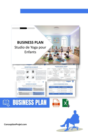 Pack Business Plan pour Studio de Yoga pour Enfants - Modèle de business plan professionnel pour Studio de Yoga pour Enfants, spécialement conçu pour les entrepreneurs, incluant un prévisionnel financier 100% automatisé, une stratégie marketing intégrée, ainsi qu’une analyse complète (SWOT, Business Model Canvas, étude de marché et analyse des risques). Ce document au design moderne et entièrement personnalisable sous Word est structuré pour répondre aux exigences des banques et des investisseurs, tout en permettant un gain de temps considérable grâce à son contenu pré-rédigé.
